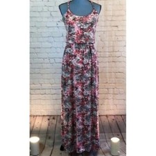 Guess Maxi Dress Spaghetti Strap Blouson Pink Black Print Racer Back Small