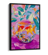 HENRI MATISSE STYLE GOLDFISH BOWL -FLOAT EFFECT FRAMED CANVAS WALL ART PRINT