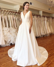 Elegant Satin Wedding Dresses Chapel Train A-line Sleeveless Bridal Gowns