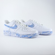 Air Force 1 Custom Gray Swoosh Light Blue Splatter White Shoes Mens Womens Kids 