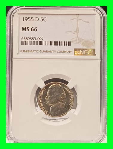 1955-D Jefferson 5c Nickel NGC MS66 HIGH GRADE UNC Cert # 6589553-097