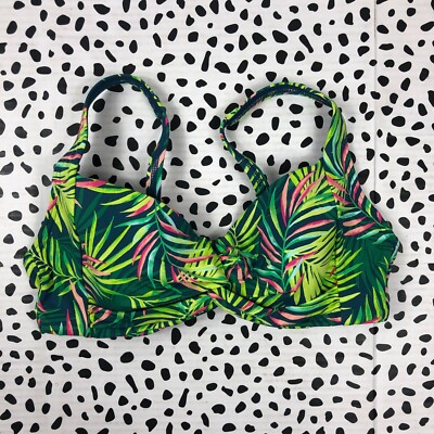 Lands End Baltic Teal Maui Palm Underwire Twist Bikini SWIM TOP Reg. 8 522836