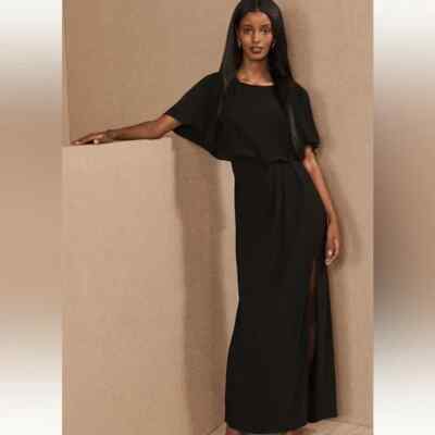 flutter jersey maxi dress BHLDN Size 4 Black LENA Flutter Sleeve Jersey Maxi Open Slit Dress