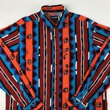 VTG 90s Wrangler Western Shirt Mens 17.5 Cowboy Geometric Aztec X Long Tail USA