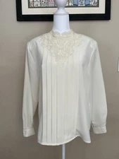 Liz Baker Essentials Victorian High Neck Lace Long Sleeve Blouse 12 Petite As Is