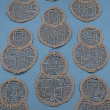 Set of Handmade Linen Lace Inserts Double Circle Shape Lace Motif Antique French
