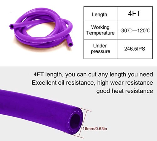 Tuyau Chauffant Silicone Renforcé Bleu 5/8 ID - 3.3 Pieds (1m) - Résiste 392°F, 101psi - Uxcell