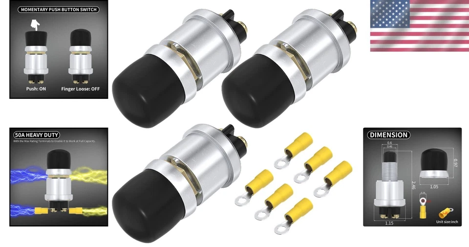 Reliable 12V Push Button Moments Switch - Waterproof for Automotive & Marine - Image 2 of 4