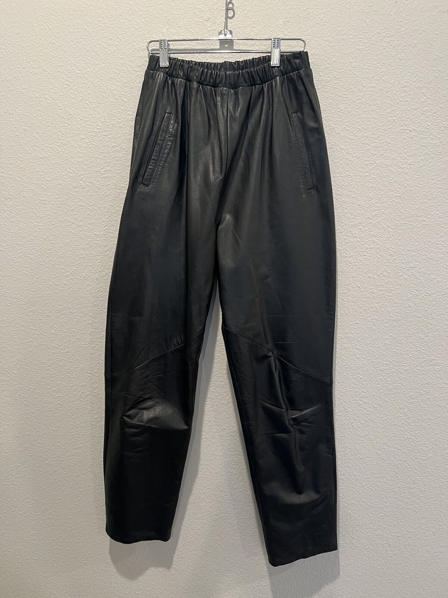 Vintage Pia Rucci Black Leather Pants High Waist Pull On Tapered