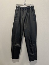 Vintage Pia Rucci Black Leather Pants High Waist Pull On Tapered Ankle Size M