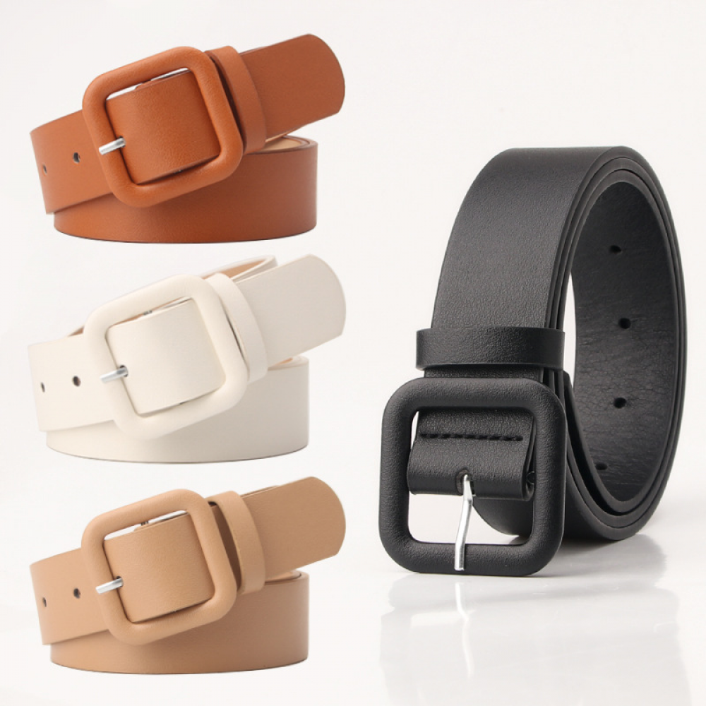 Square Buckle Faux Leather Belt for Women - Adjustable Waist Belt KLOY2K Belts for Women Classic Faux Leather Women main image 4