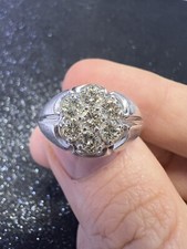 14K White Gold Round Diamond Men  s Ring Floral Round Diamond Ring Cluster Ring