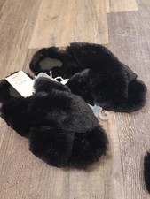 Stars Above Women's Paris Crossband Faux Fur Slippers Black Size XL 11/12