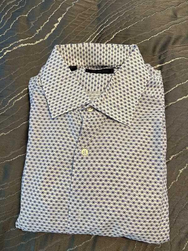 Saks Fifth Avenue Dress Shirt Mens M White Purple Mini Floral Lavender Textured