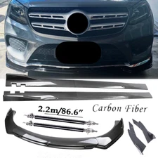 Carbon Fiber Front Bumper Lip Spoiler 86.6" Side Skirt Kit For Mercedes-Benz G