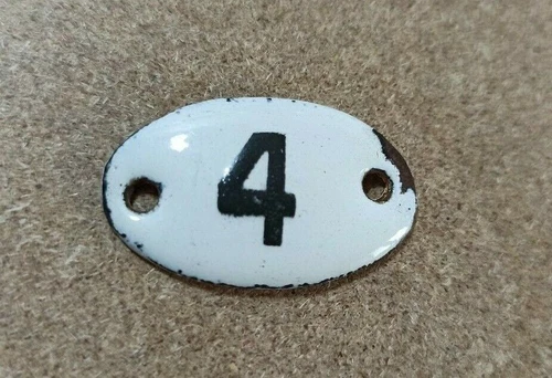 Vintage Enamel Sign Number 4 White House Door Plate Metal Porcelain Tin Retro