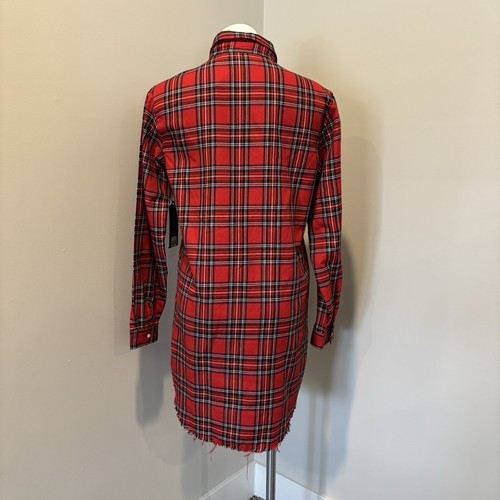 Kendall + Kylie Hemdblusenkleid klein rot kariert bestickt roher Saum Knopfleiste - Bild 4 von 13