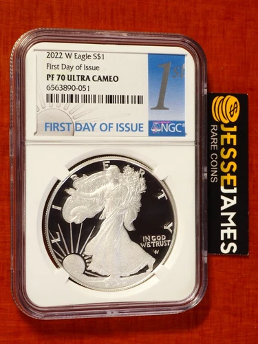 2022 W PROOF SILVER EAGLE NGC PF70 ULTRA CAMEO FIRST DAY OF ISSUE FDI 1ST LABEL