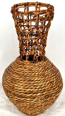 American Rope & Reed Handwoven Basket - Vase Mid-Century Modern - 12''