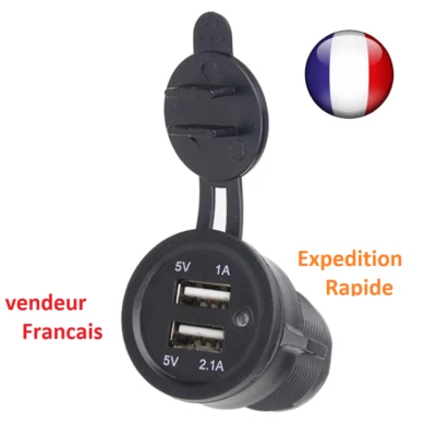 Prise Chargeur Voiture car Double USB Port 12V Prise allume-cigare encastrable