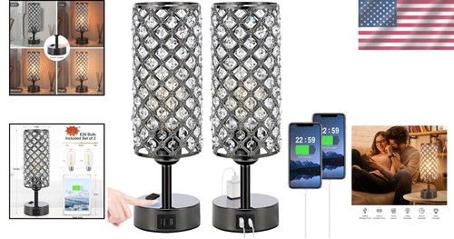 Luxury Dimmable Table Lamp Set with Touch Control & USB Charging Ports - 2 pcs - Picture 2 of 9