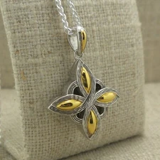 Sterling Silver & 10K Celestial Celtic Cross Pendant 18" Chain Keith Jack Box