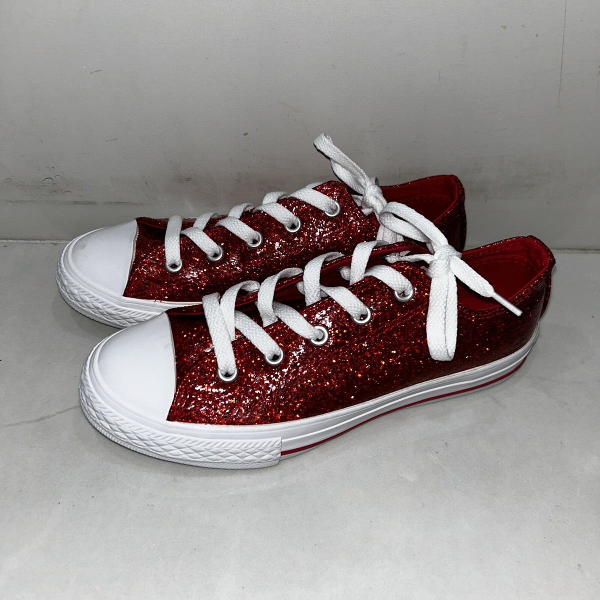 New Converse Red Glitter Sparkle Shoes Sneakers Girls Youth