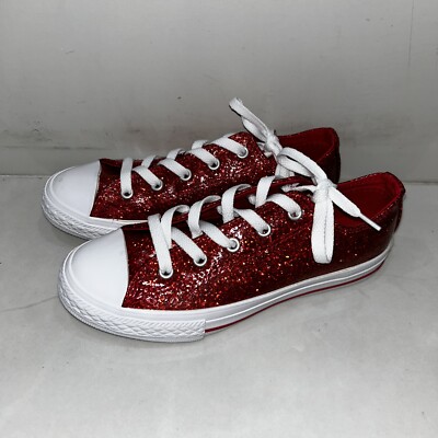 New Converse Red Glitter Sparkle Shoes Sneakers Girls Youth