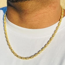 Men's Barrell Tennis Chain 4.8mm Ice Out 14k Gold CZ VVS FILL Iced Real Choker