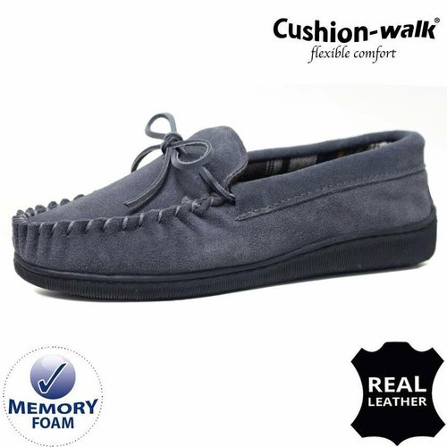 MENS GENUINE SUEDE LEATHER MOCCASIN SLIPPERS LOAFERS WARM LINED SHOES SIZES 6-12 - Picture 3 of 18