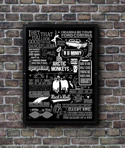 Arctic Monkeys Poster Song Lyric Print Doodle Art Wall Hanging B&W Gift Idea - 第 3/11 張圖片