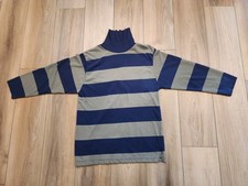Cote Fleurie Shirt Mens Medium Striped Long Sleeve Blue Gray Turtleneck Vintage