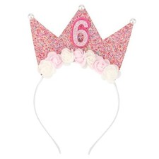 Birthday Decorations for Girls - 6th Birthday Headband Crown, Glitter Hair