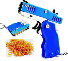 Mini Metal Burst Collapsible Rubber Band Gun Toy,With 60Pcs Safe Portable Rubber