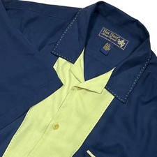 Nat Nast 100 Silk Bowling Camp Shirt Mens L Navy  Yellow Relaxed Fit Luxury