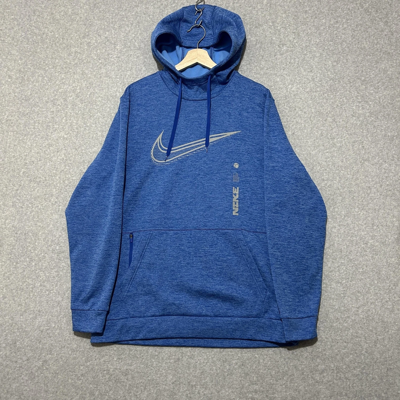 Nike Therma-FIT Hoodie Mens Large Blue Pullover Fleece Swoosh Graphic DR8774-480