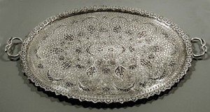 Indian Sterling Silver Tea Set Tray   c1880 HAND CRAFTED / KASHMIR