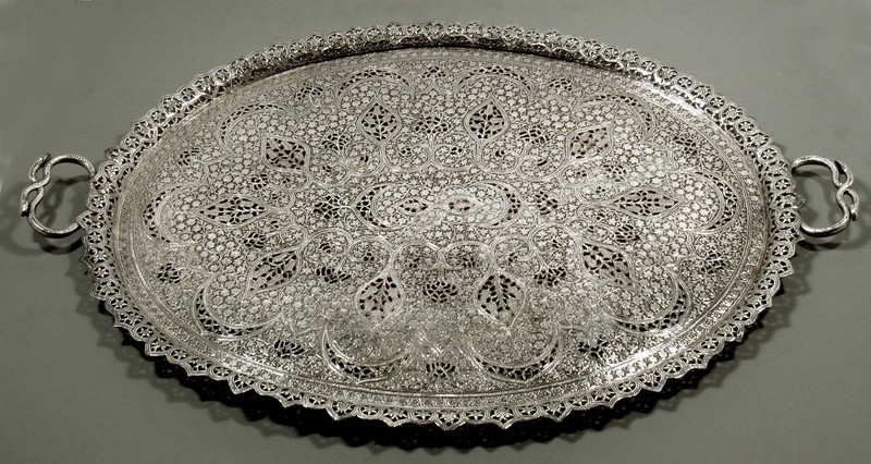 Indian Sterling Silver Tea Set Tray   c1880 HAND CRAFTED / KASHMIR