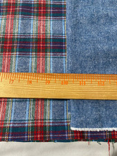 2 pieces cotton flannel fabric /blue red plaid 23" x 58" light blue 60" x 21"
