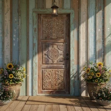 Ornate Carved Wood Door Double or Single Floral Rustic Entry Barn Door 96x36