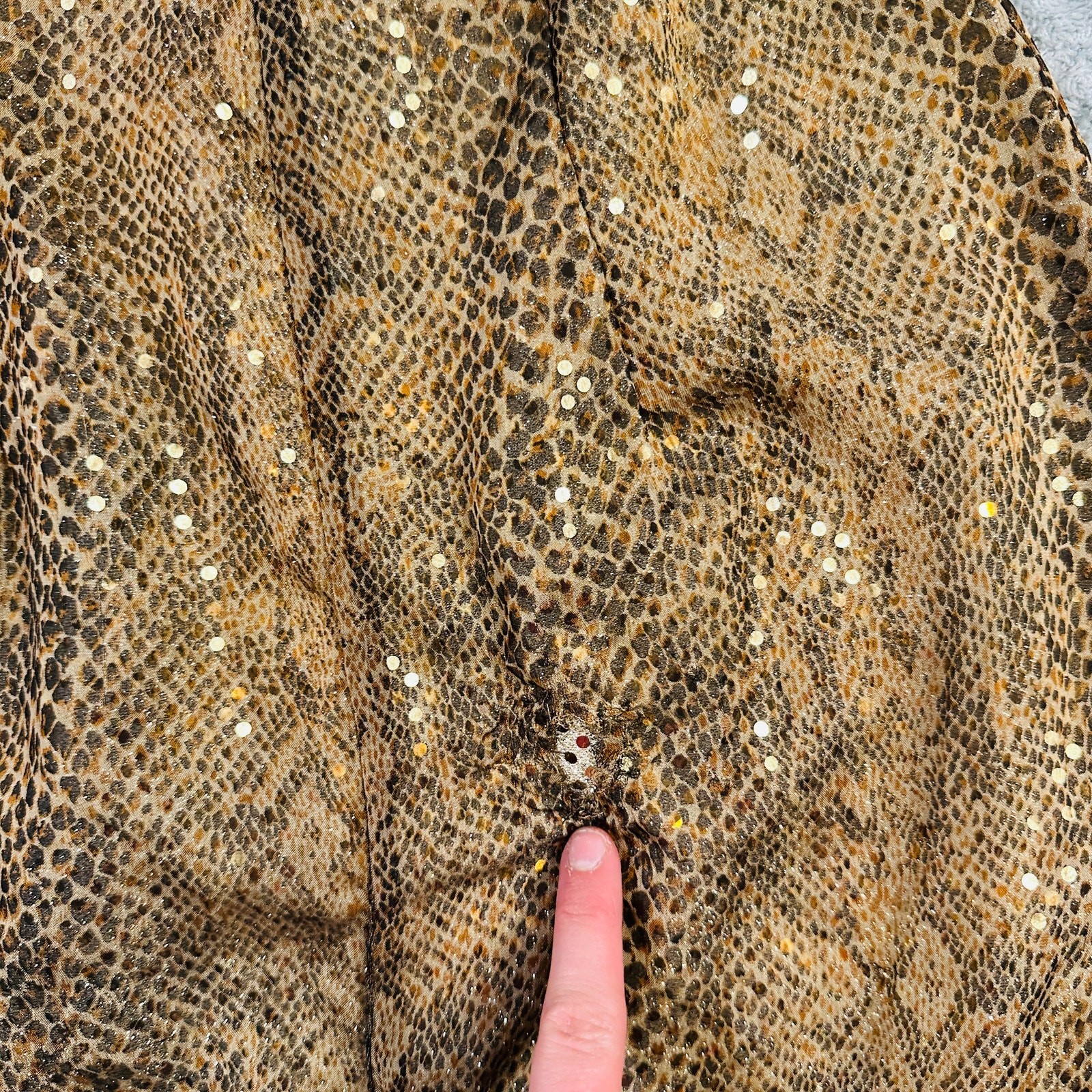 Vintage Y2K Gold snakeskin print square neck maxi formal dress sparkly glittery