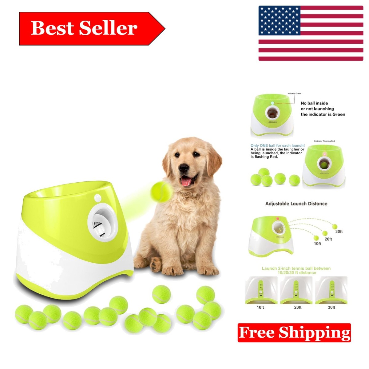 Hond Automatische Ball Launcher Mini Ball Throwing Game Oplaadbaar 3 Modes Interactieve Huisdier Ball Thrower Voor Indoor Outdoor Groen