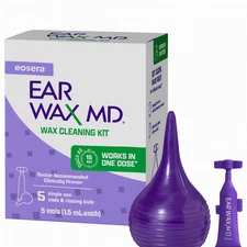 Ear Wax MD Wax Cleaning Kit 5 Vials + Bulb 1 Pack New