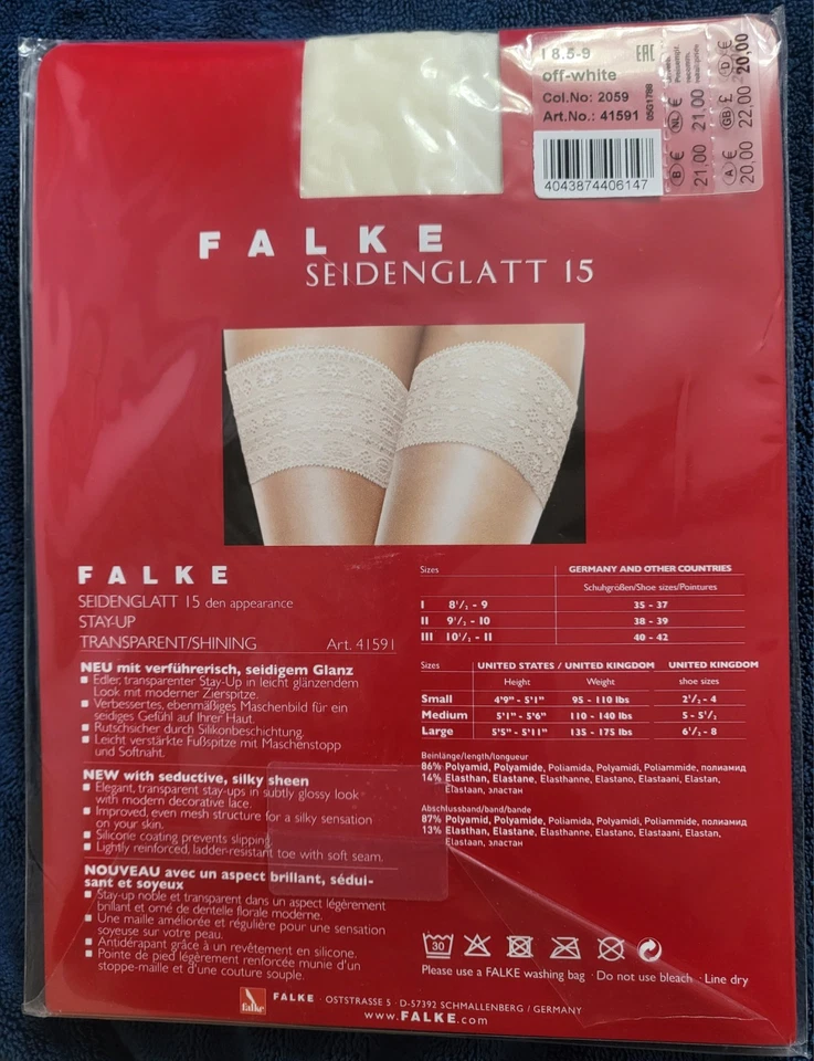 Stay-Up Strumpf Falke Seidenglatt 15 DEN, Gr.I (8,5 - 9), off-white, OVP - Bild 2 von 2