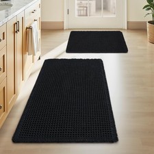 Upgraded Waffle Bath Mat Set of 2 Super 17" x 24" 20" x 32", Black