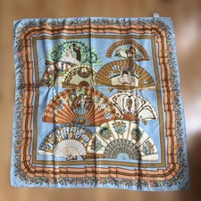 LOEWE Silk Scarf Flamenco Fan Sky Blue 85cm Square 1980s