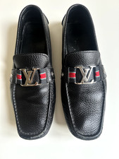 Louis Vuitton Loafer Shoes Monte Carlo Black Leather Web Driver Mens UK 7 US 8