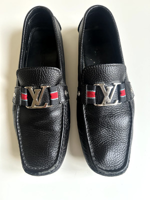 Louis Vuitton Loafer Shoes Monte Carlo Black Leather Web Driver Mens Größe 10