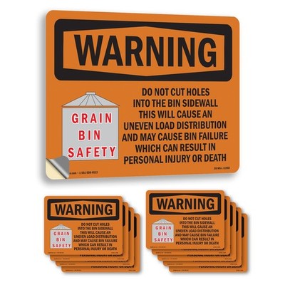 Grain Bin Silo Safety OSHA WARNING Vinyl Decal Label 18 Inch x 12 Inch - 10 Pack