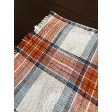 Cotton Country Plaid w Fringe Table Runner 68"L X 13  W Blue and Rust Farmhouse